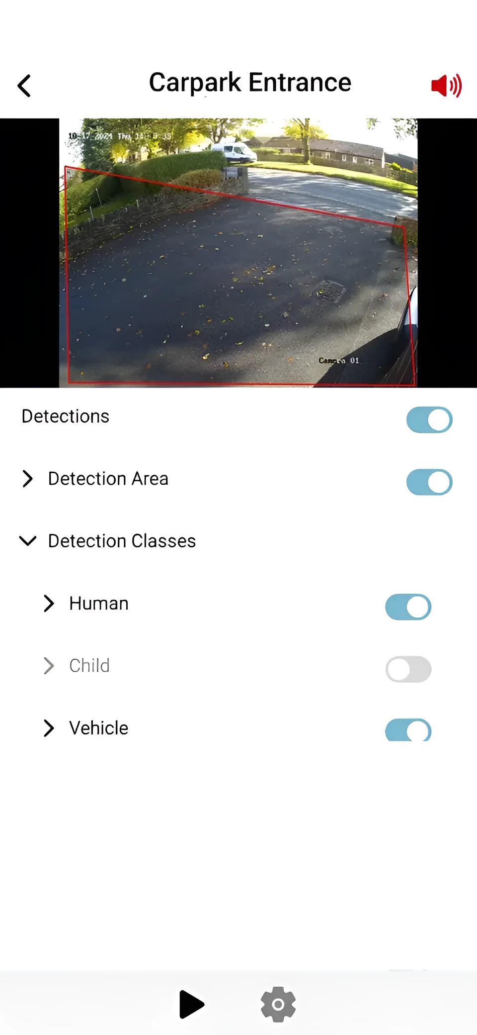 Illustrative Woodcock AI app screen showing detection areas set on a camera view