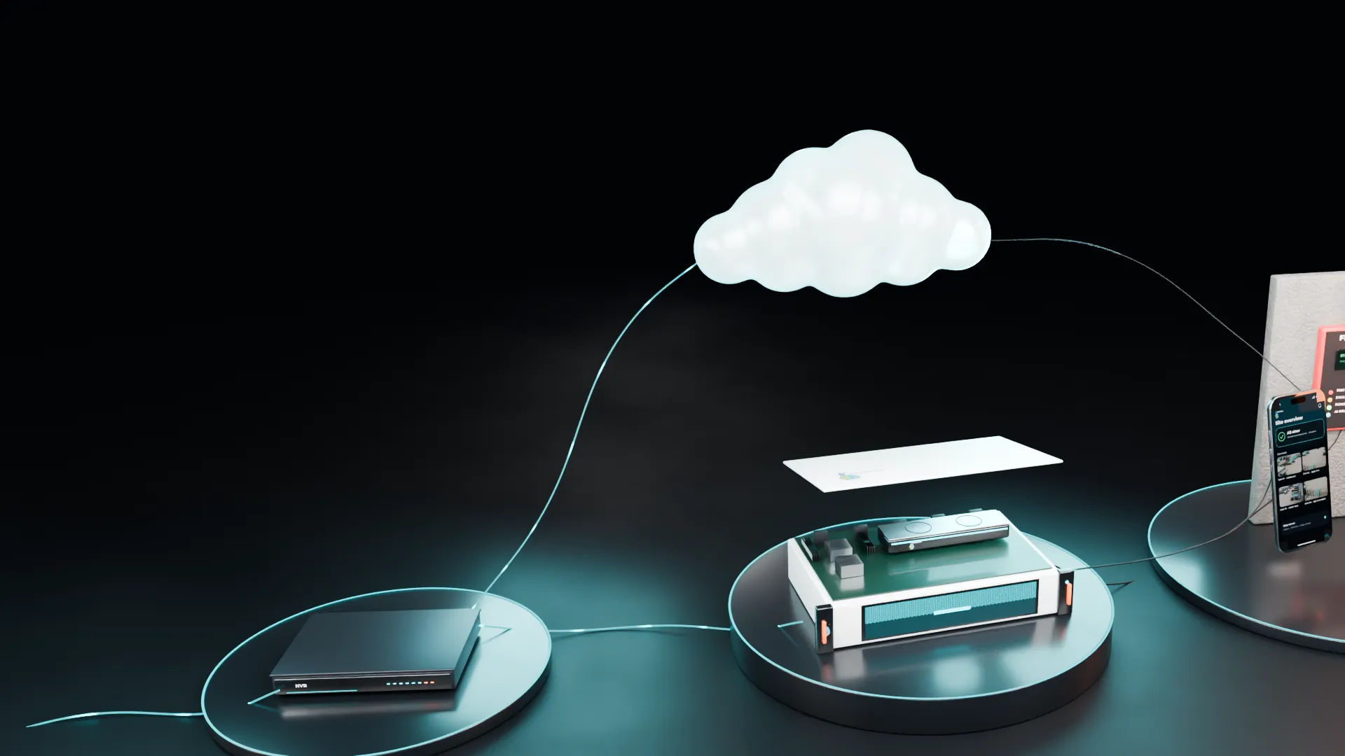 3D render of the Woodcock AI edge server connected to the cloud